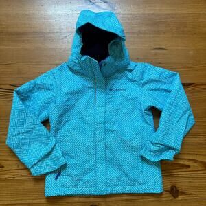 Columbia light blue white dotted full‎ zip hooded girls coat SIZE XS